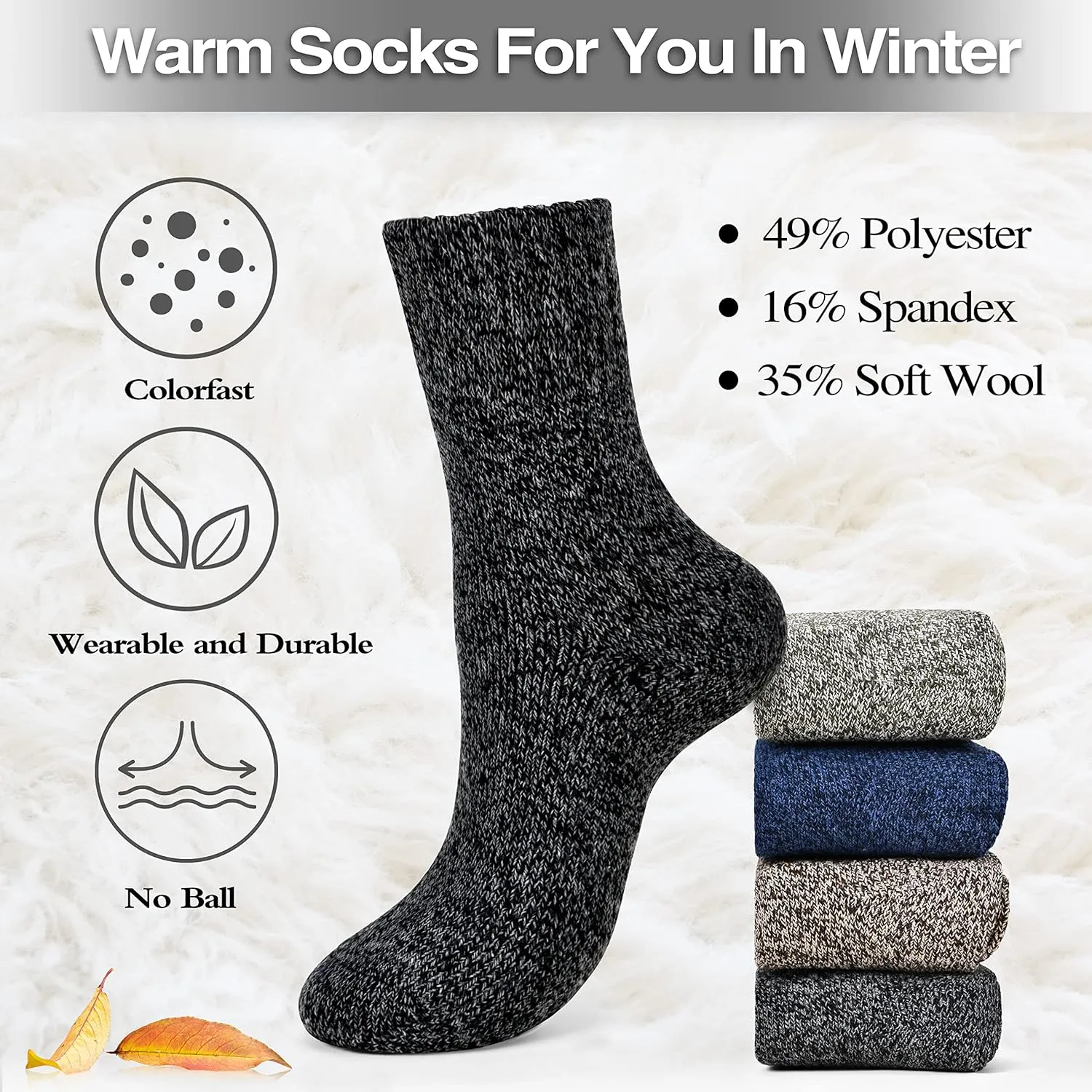 10 Pairs Wool Socks For Women Men, Warm Super Soft Thick Knit Cozy