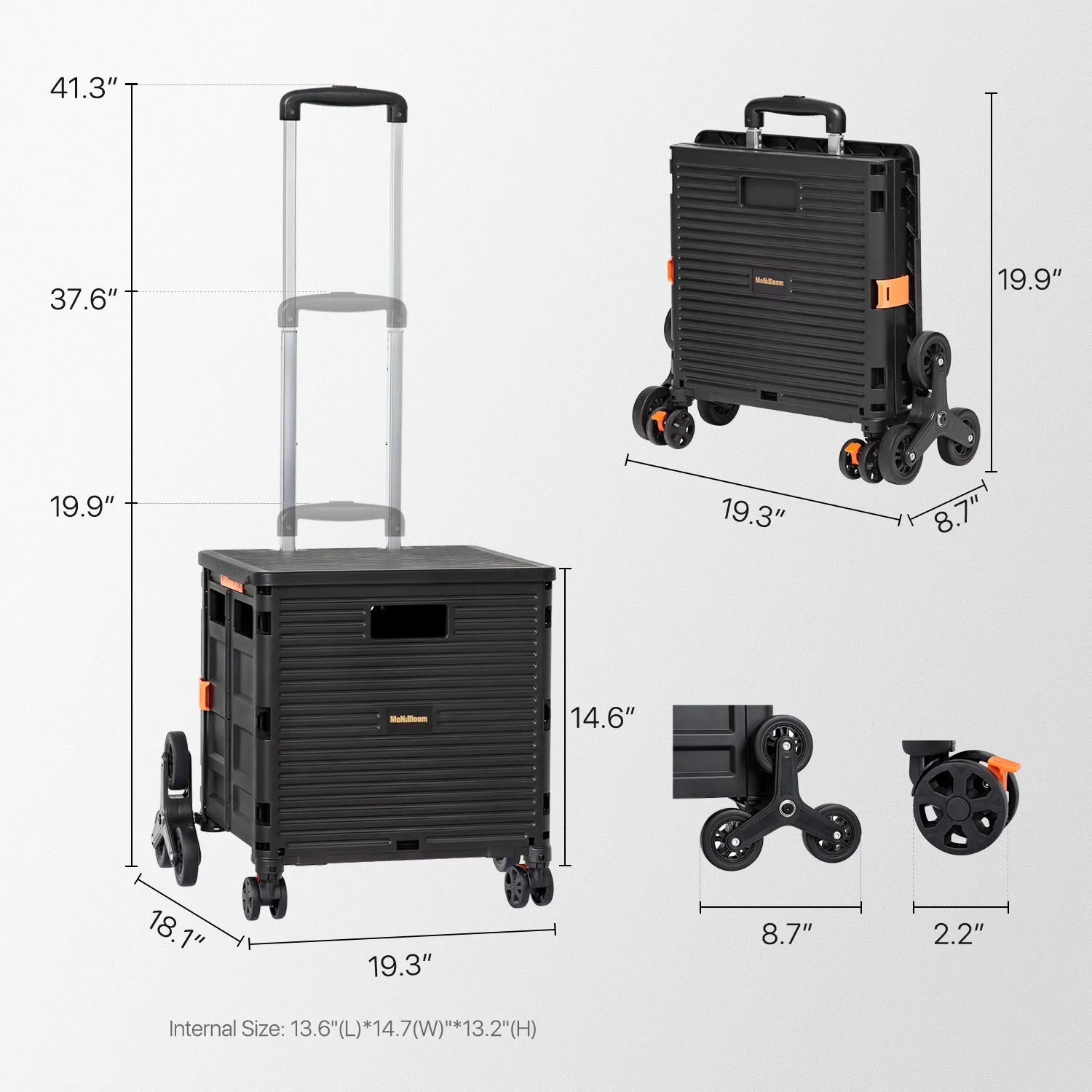 8-Wheeled Folding Shopping Cart w/Stair Climber - 55 Litre