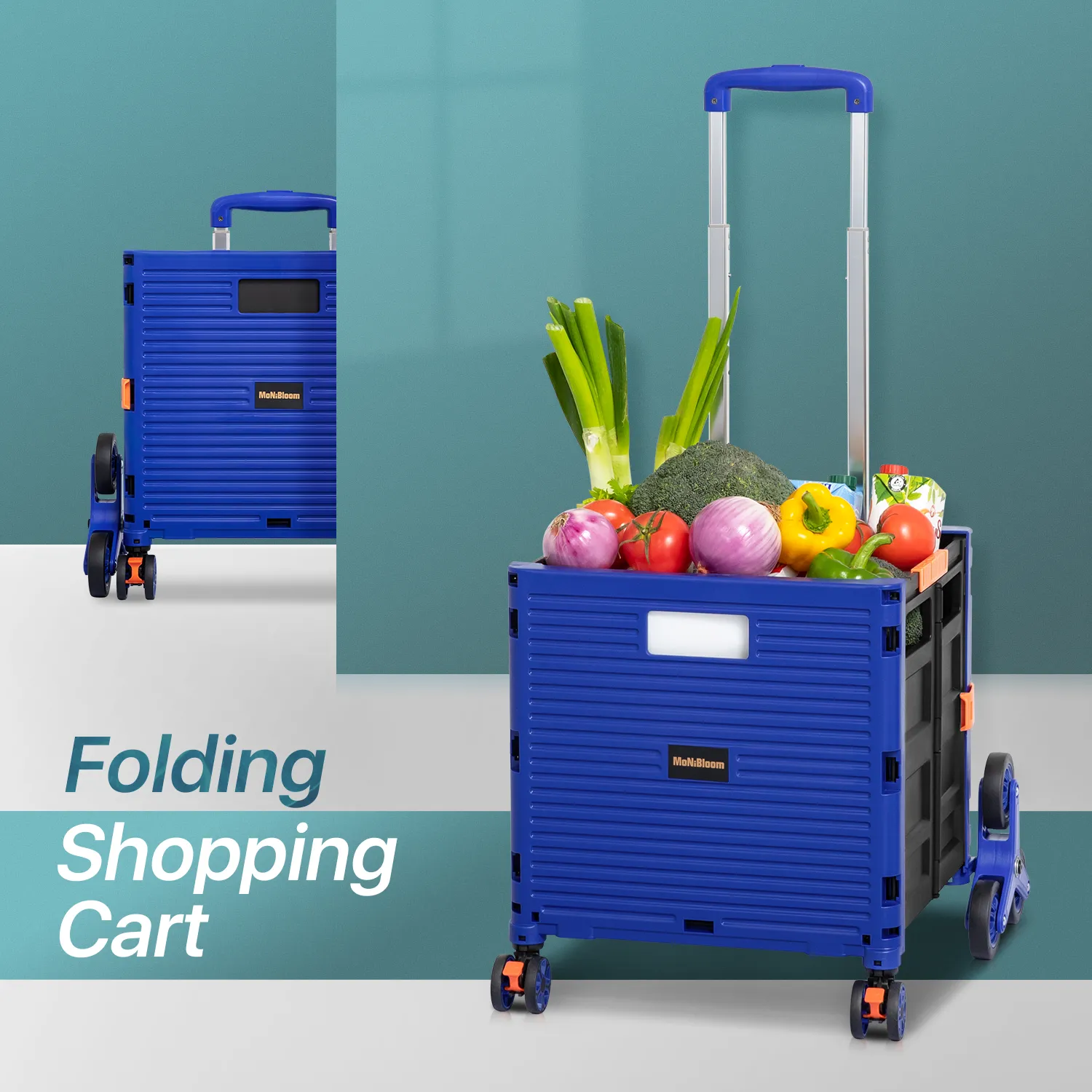 8-Wheeled Folding Shopping Cart w/Stair Climber - 55 Litre