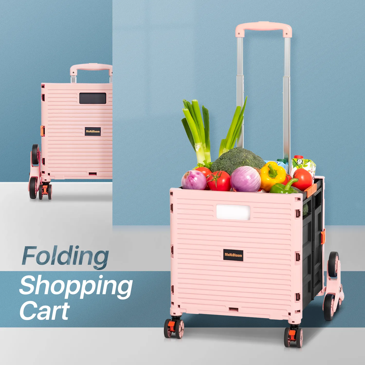 8-Wheeled Folding Shopping Cart w/Stair Climber - 55 Litre