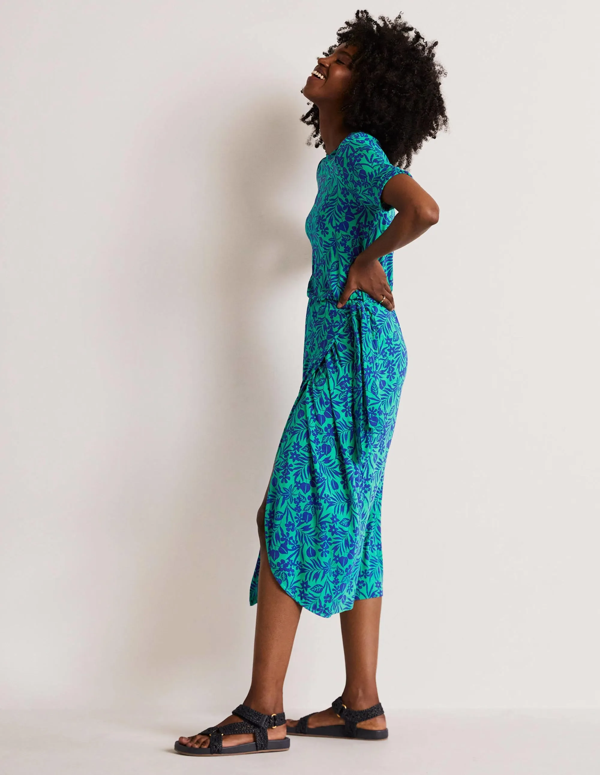 Amanda Jersey Midi Dress-Emerald, Tropic Foliage