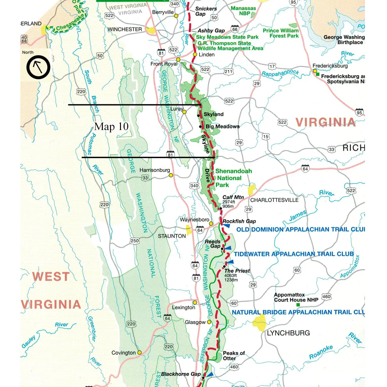 AT Map: Shenandoah NP - Central District