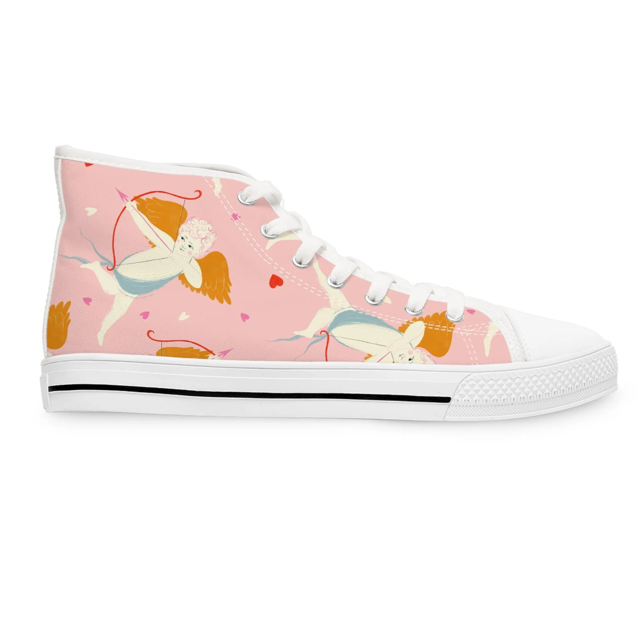 Baby Cupid and Pink Background Women's High Top Sneakers