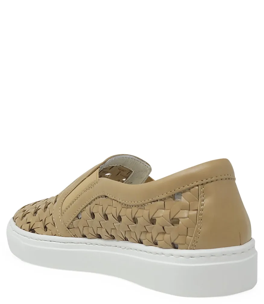 Beige Leather Woven Sneaker