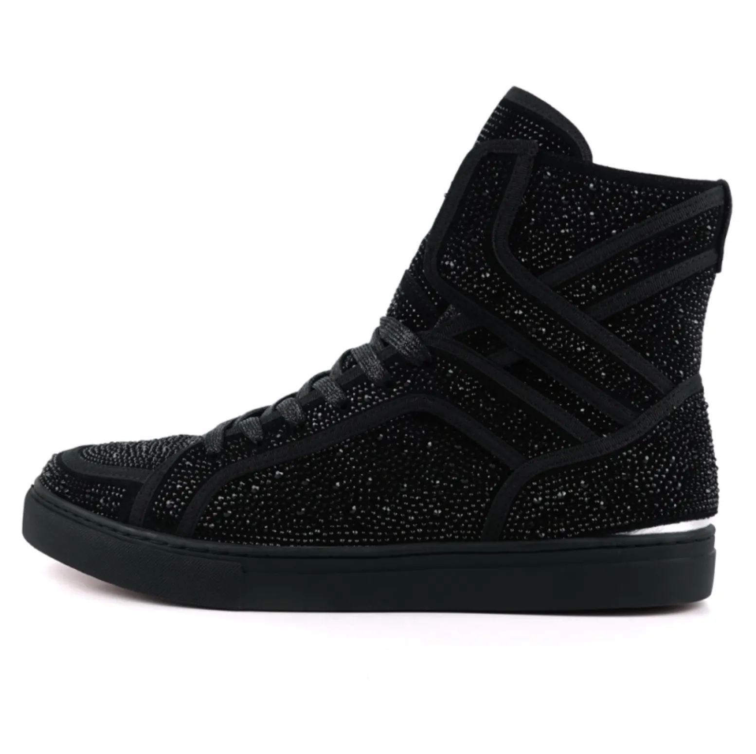 Black Rhinestones High Top Sneaker Encore by Fiesso