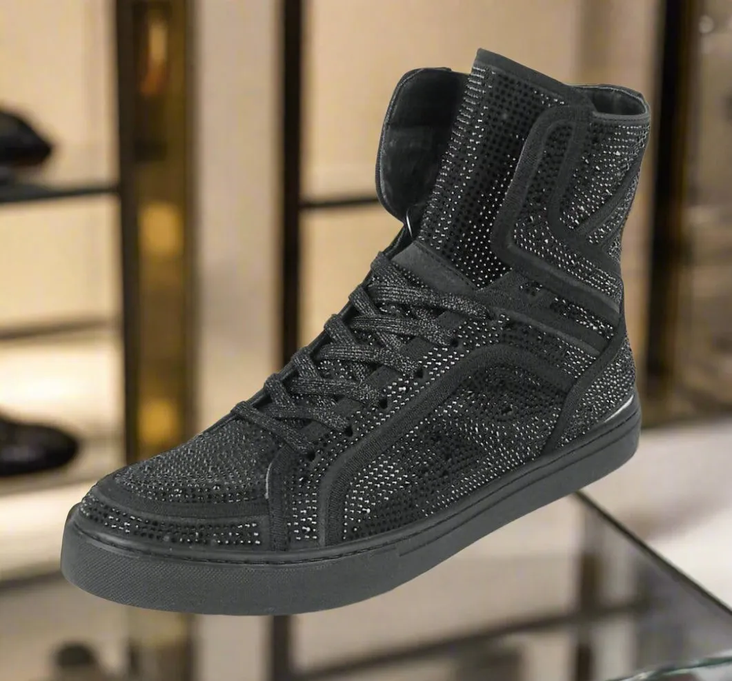 Black Rhinestones High Top Sneaker Encore by Fiesso