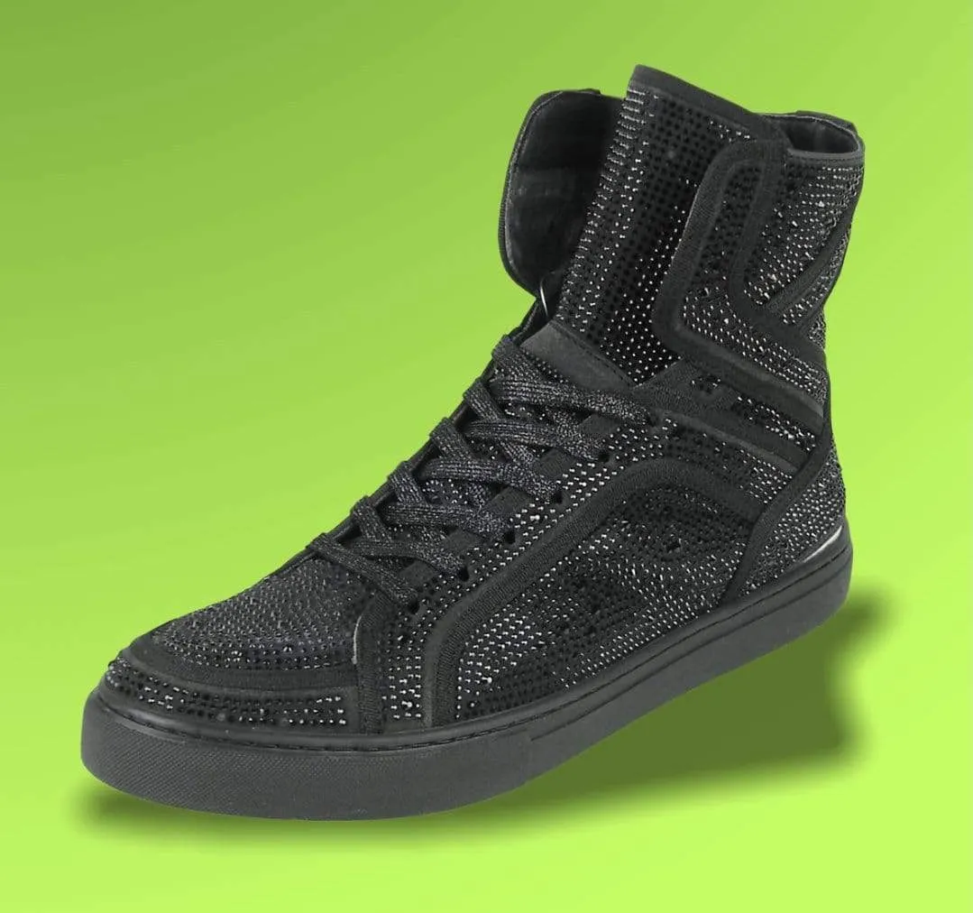 Black Rhinestones High Top Sneaker Encore by Fiesso