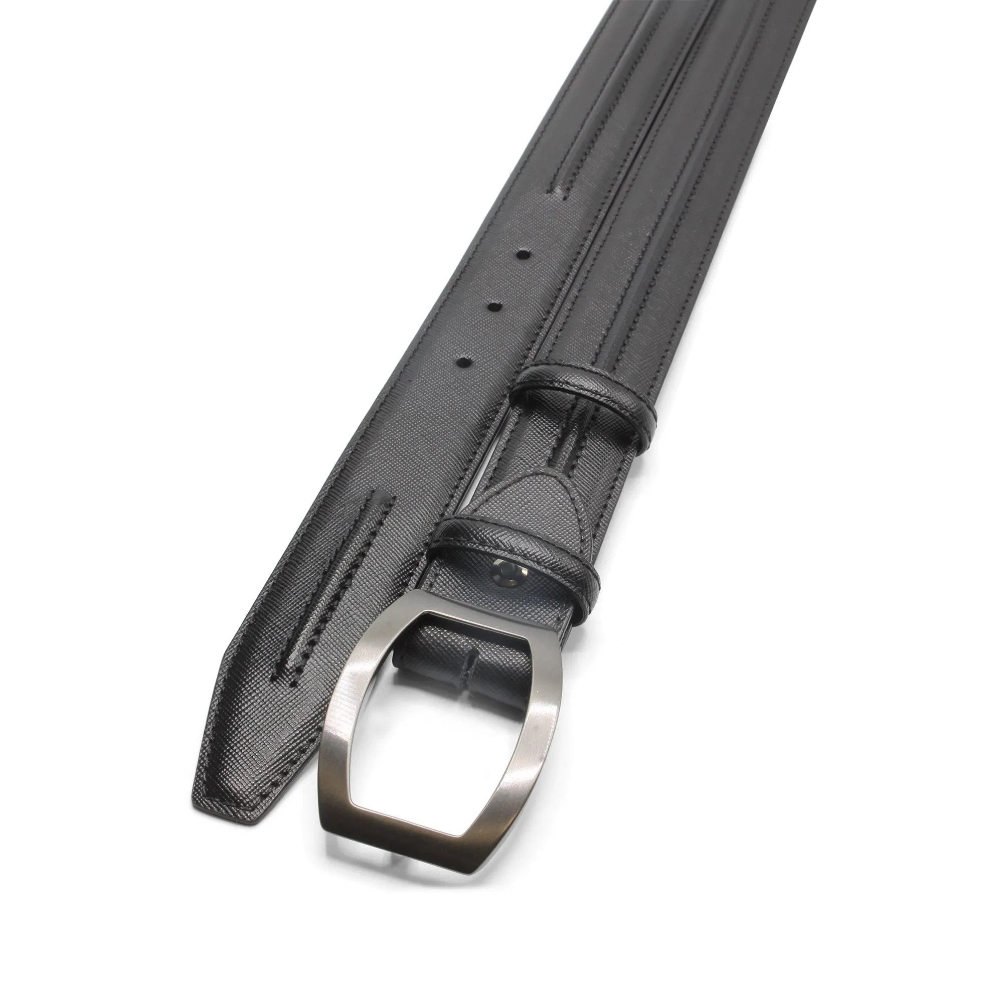 Black Saffiano 'Flynn' Satin Open Plate Belt