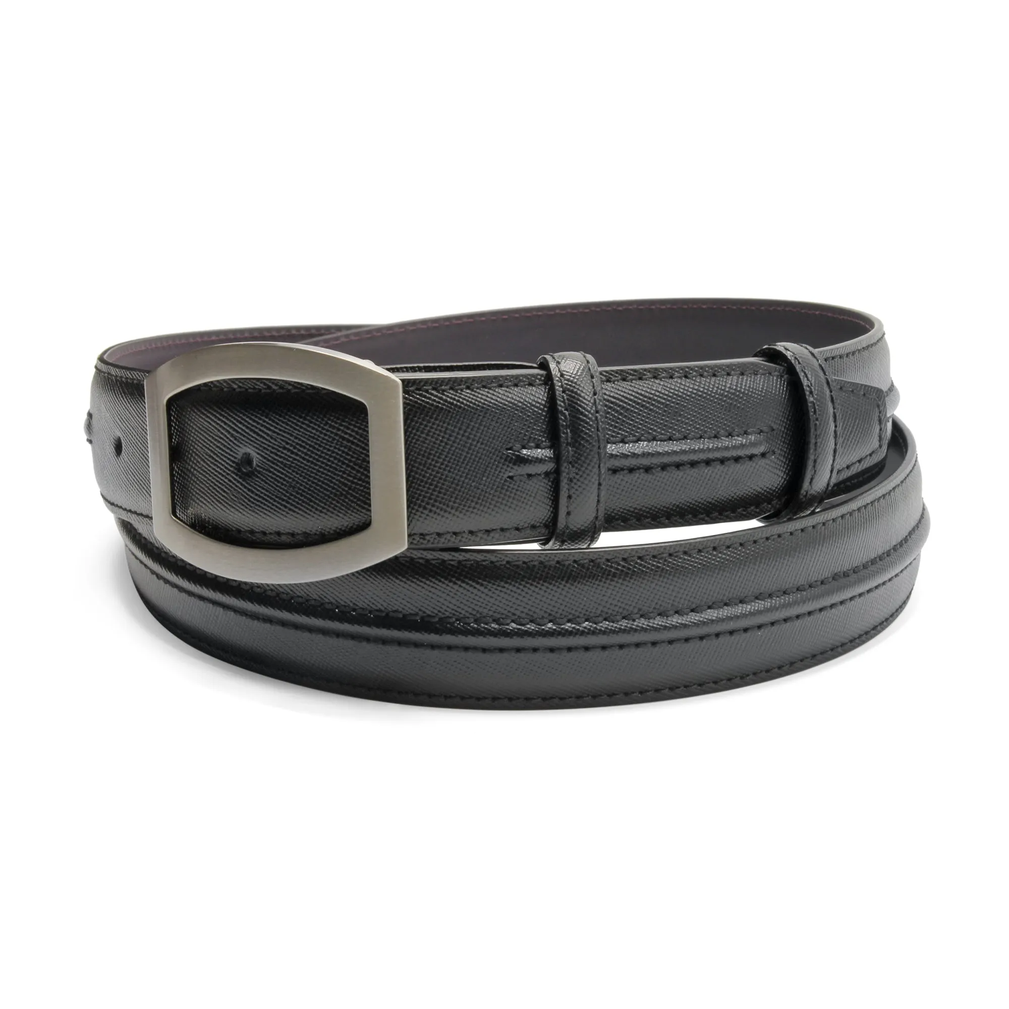 Black Saffiano 'Flynn' Satin Open Plate Belt