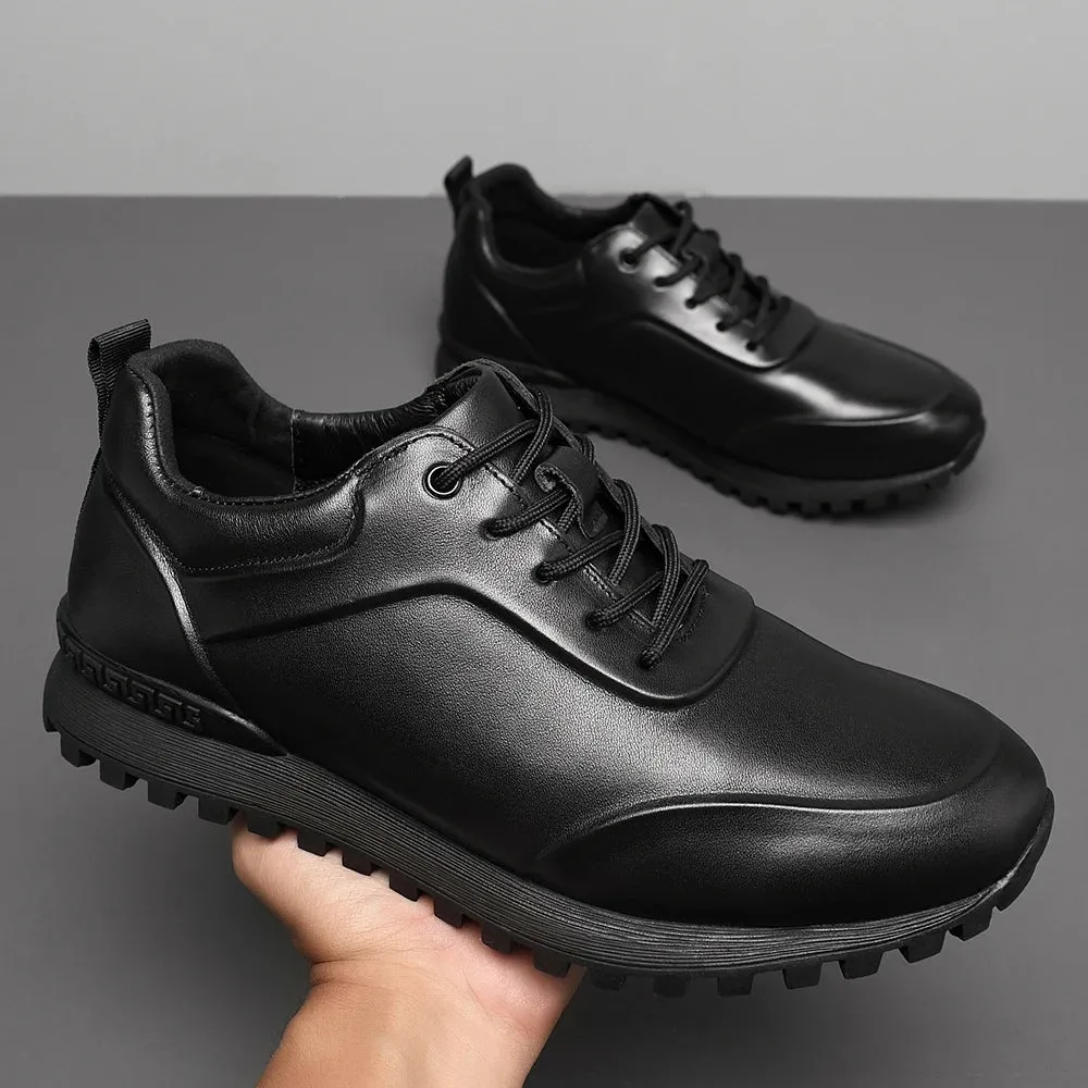 Black Solid Color Elegant Leather Sneakers