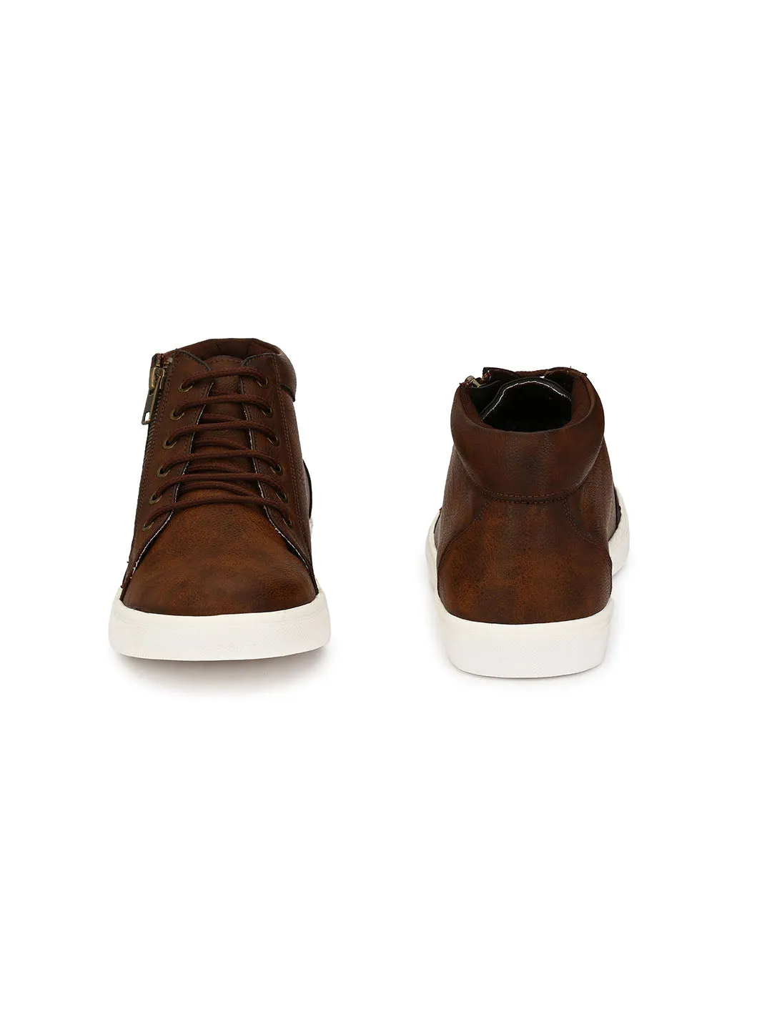 Brown High Ankle Zipped Sneakers