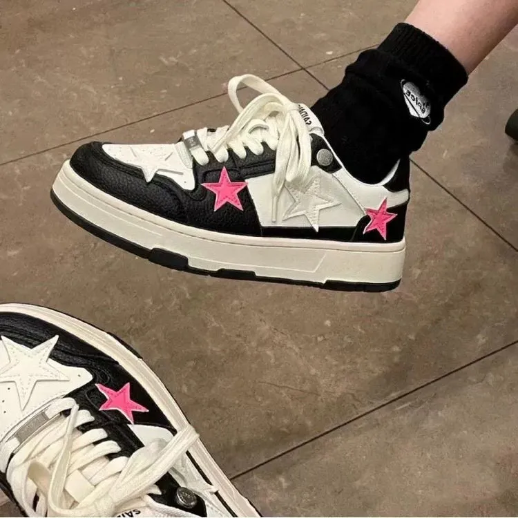 Bubblegum Pink Star Sneakers in Black