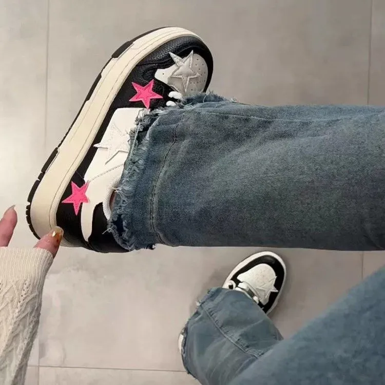 Bubblegum Pink Star Sneakers in Black