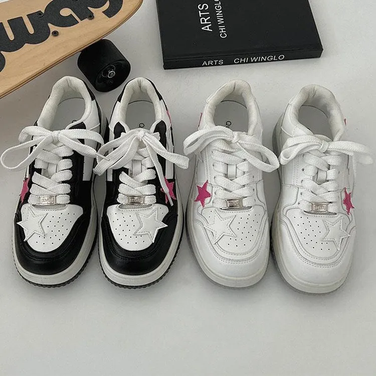 Bubblegum Pink Star Sneakers in Black