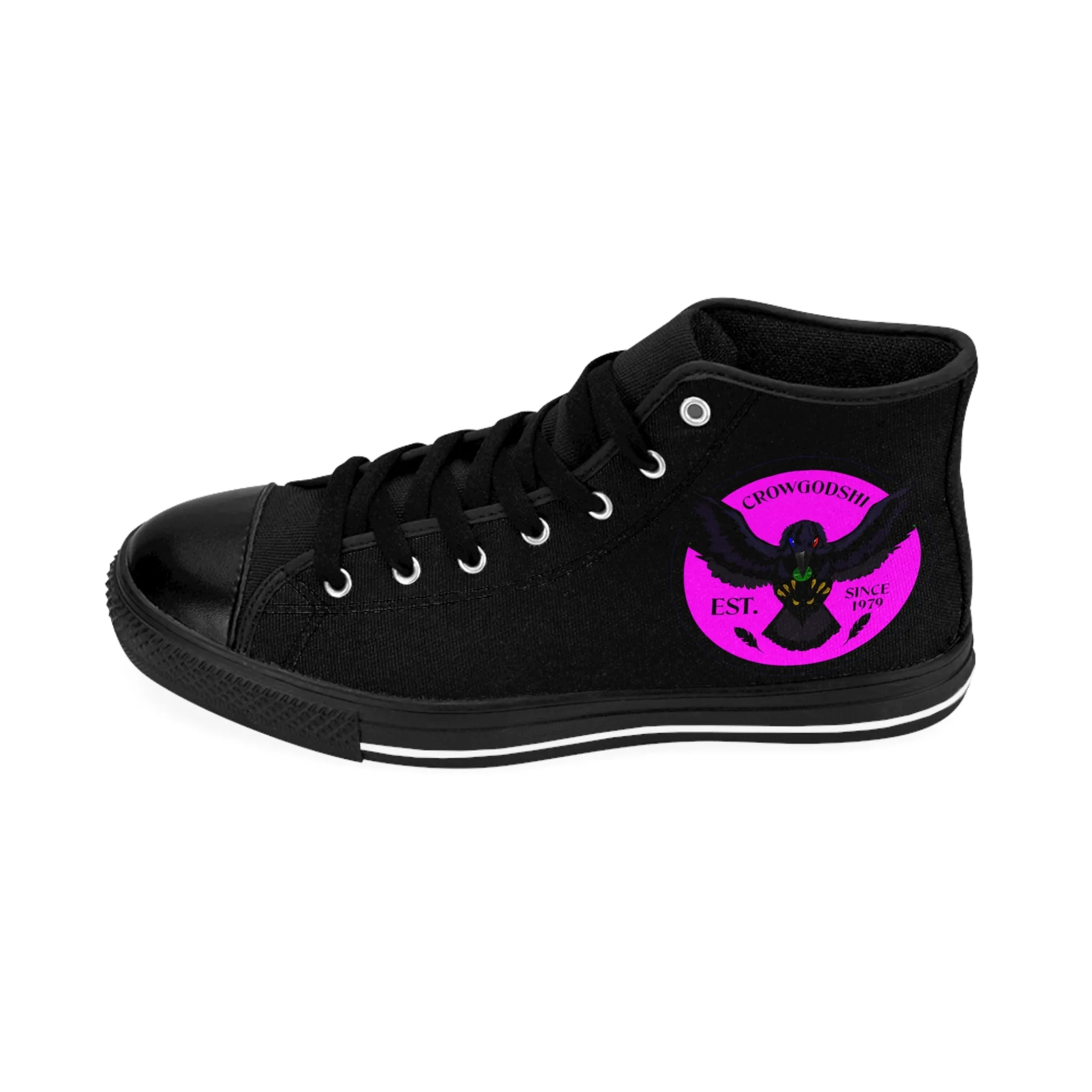 Crowgodshi 2nd Gen. High-Tops, Black on Black w/ PINK LOGO