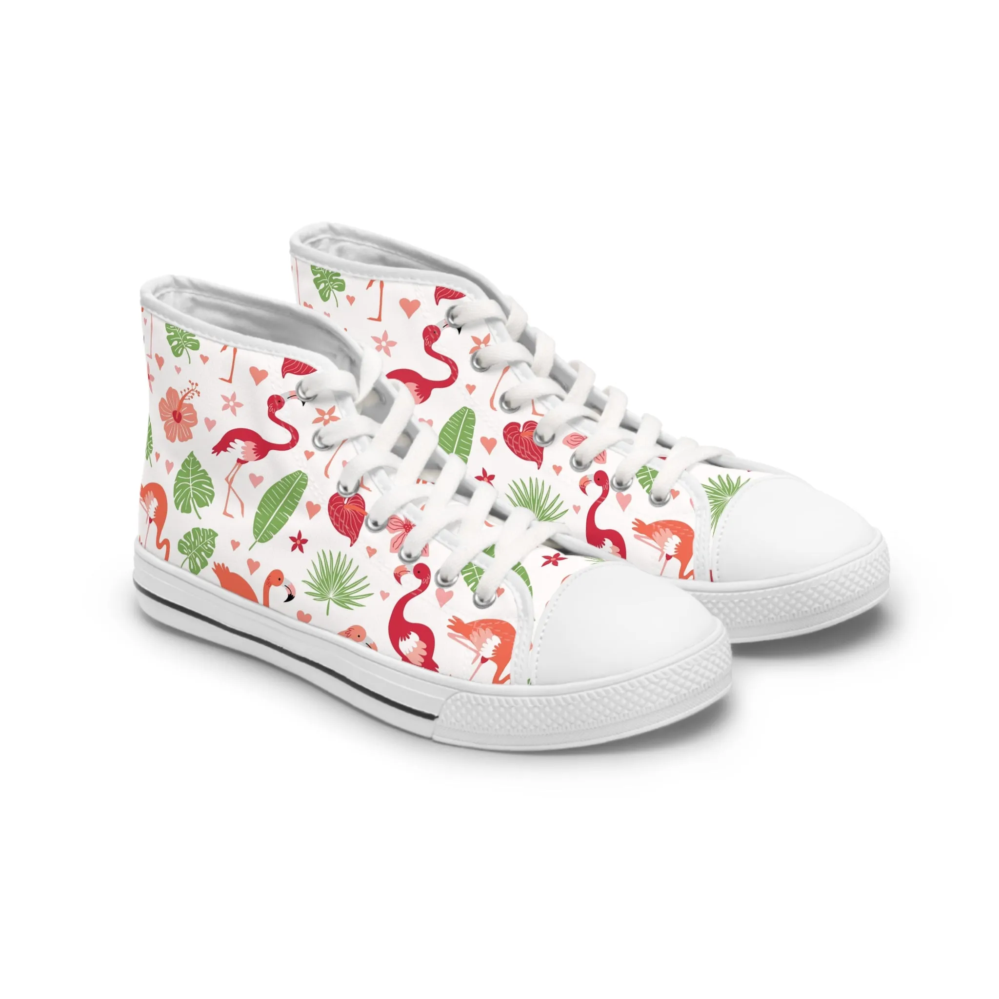 Flamingo and Green Leaves Women's High Top Sneakers