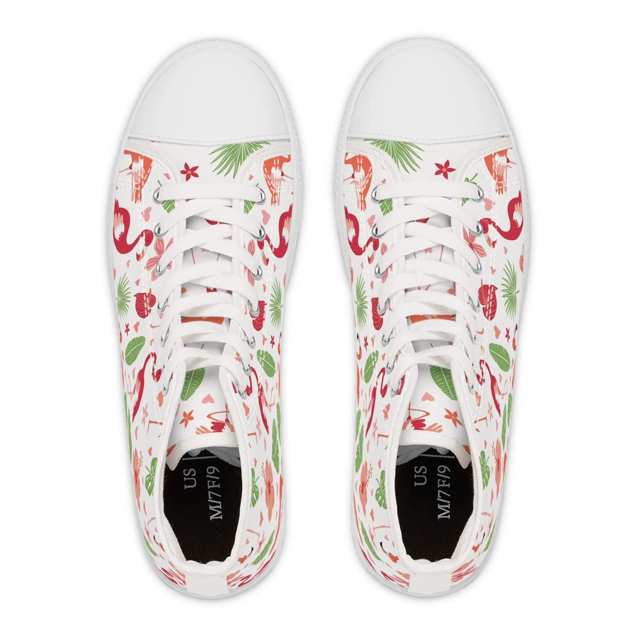 Flamingo and Green Leaves Women's High Top Sneakers