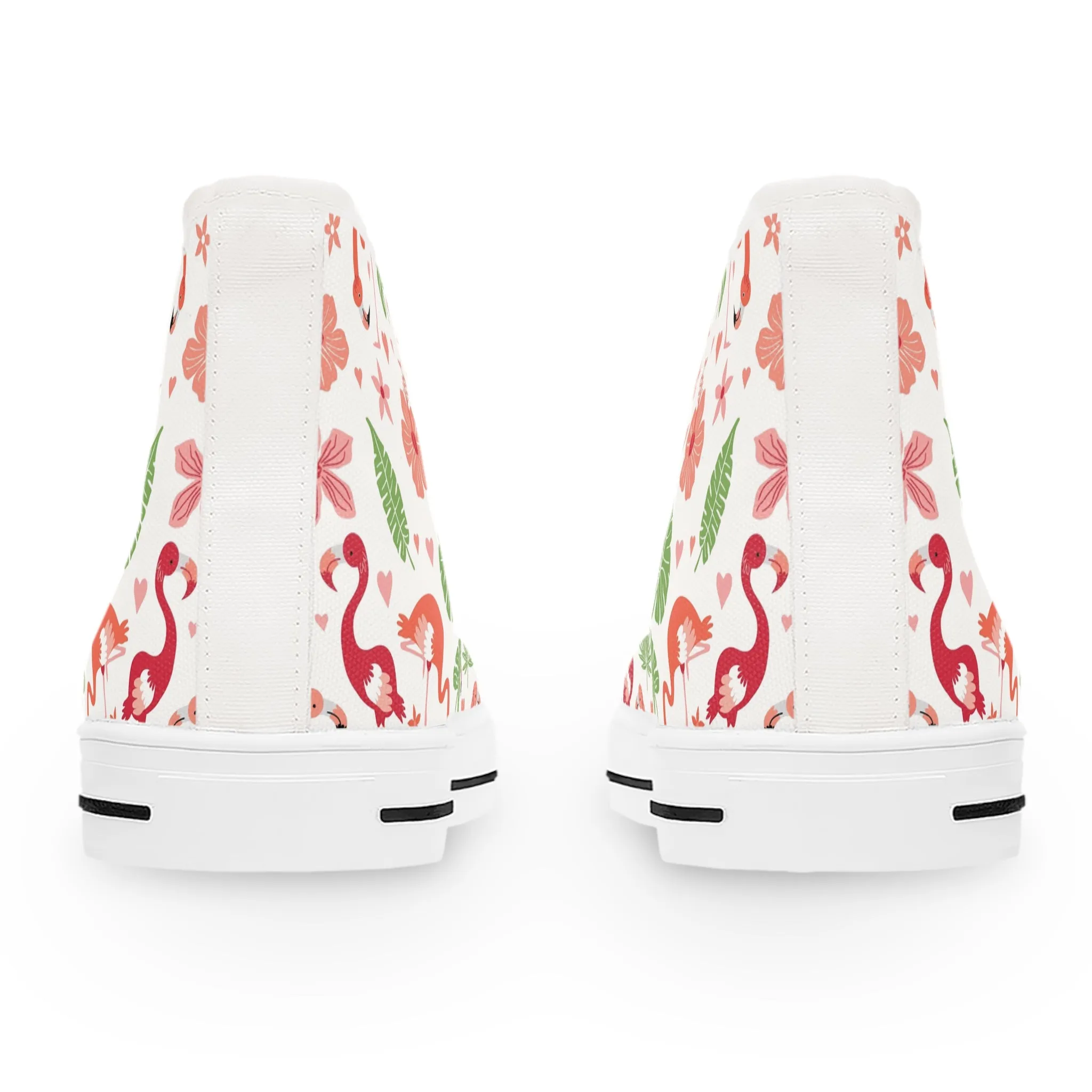 Flamingo and Green Leaves Women's High Top Sneakers