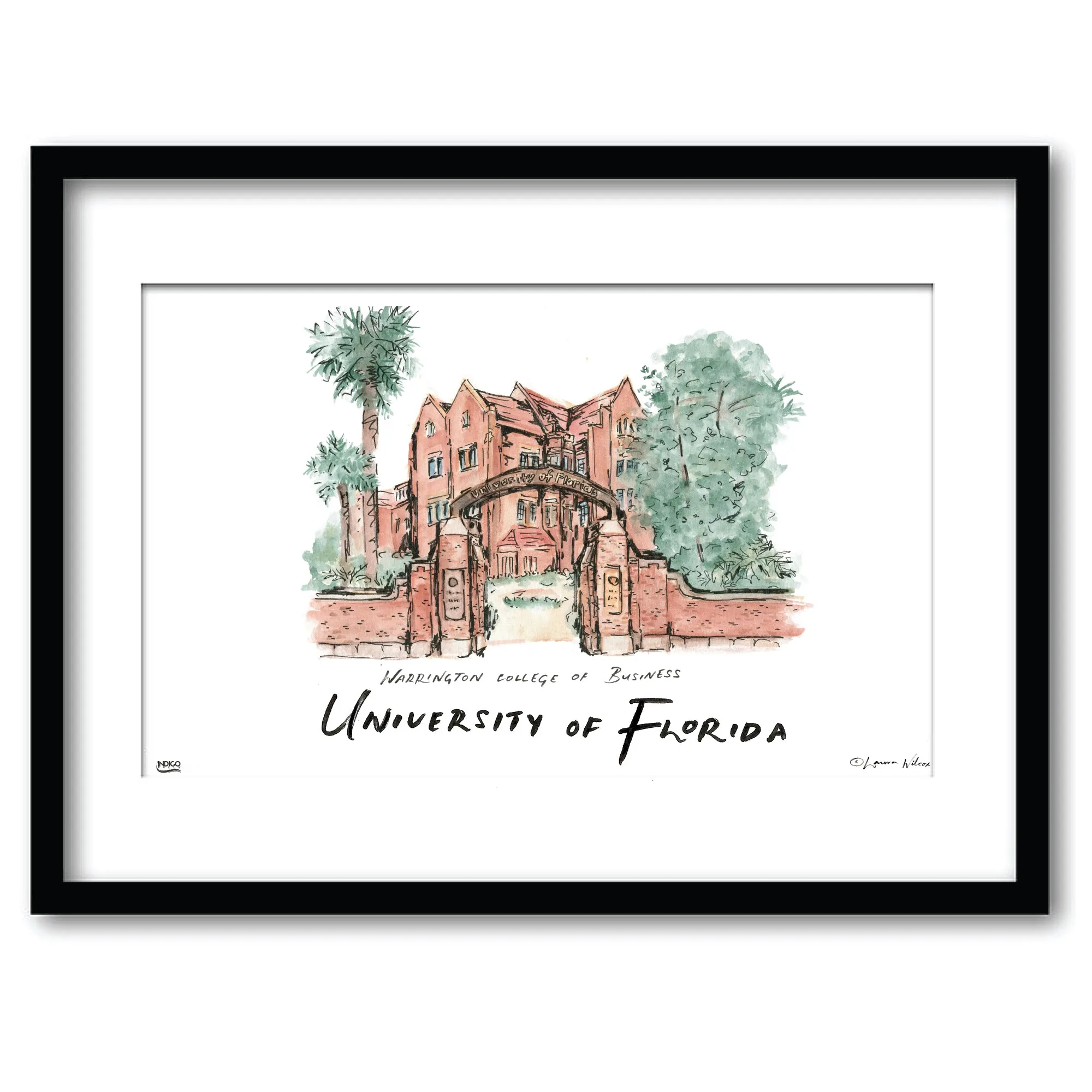 Florida Warrington College of Business, Framed Watercolor Wall Art 11" x 14" by Laura Wilcox