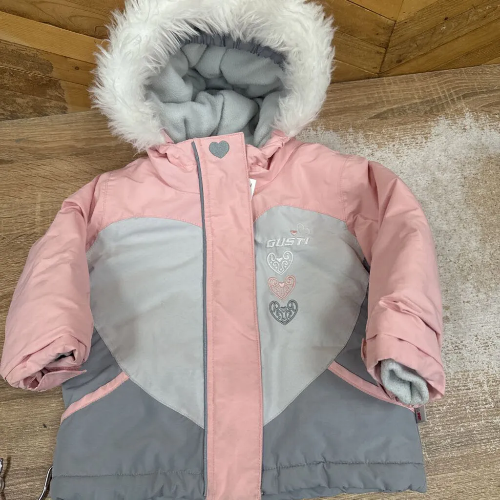 GUSTI Girls Winter Jacket with Faux Fur Trim: Pink/Grey/White-children-18M