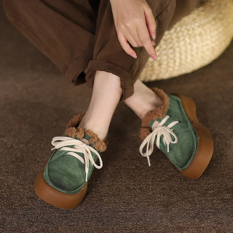 Handmade Soft Leather Lace Up Platform Oxford Shoes Coffee/Green