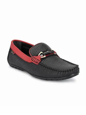 HITZ7602 Men's Black Leather Casual Slip-On Shoes