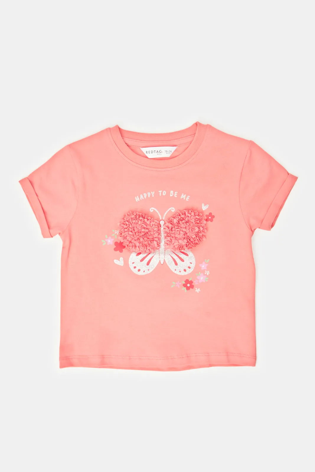 Infant Girls Coral Butterfly Artwork T-Shirt