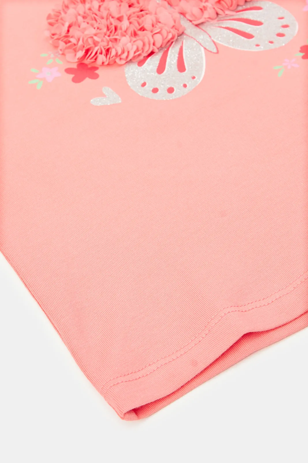 Infant Girls Coral Butterfly Artwork T-Shirt