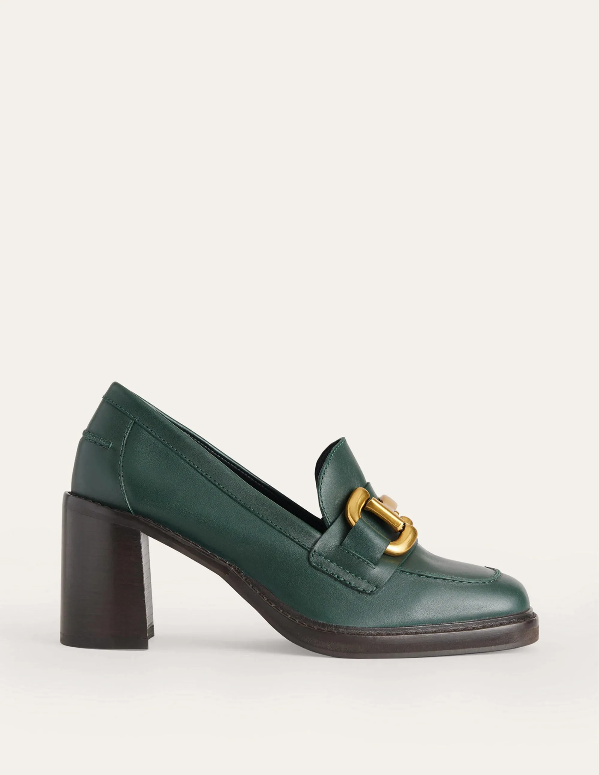 Iris Snaffle Heeled Loafers-Dark Green Leather