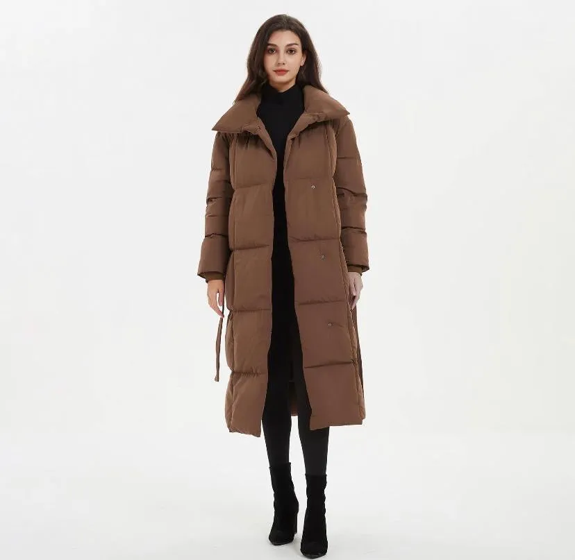 Long Tie Up Waist Puffer Jacket