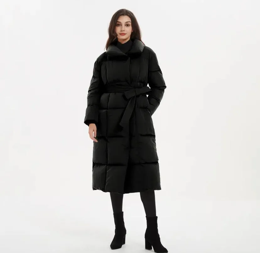 Long Tie Up Waist Puffer Jacket