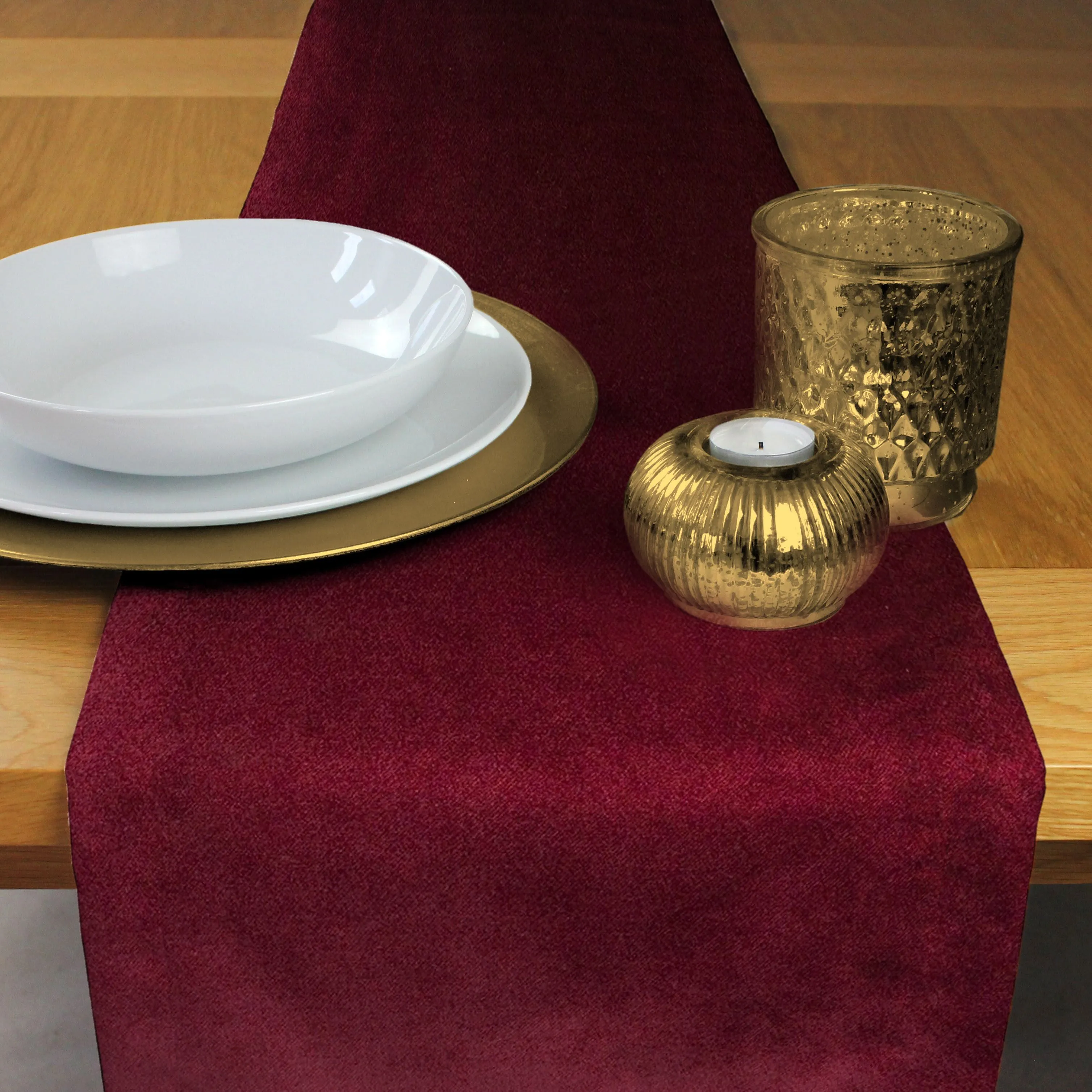 Matt Wine Red Velvet Table Runner