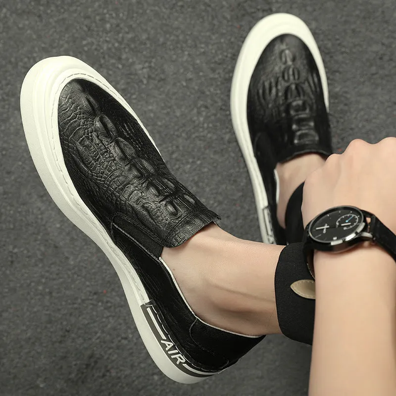 Men Casual Leather Flat Loafer Black Shoes