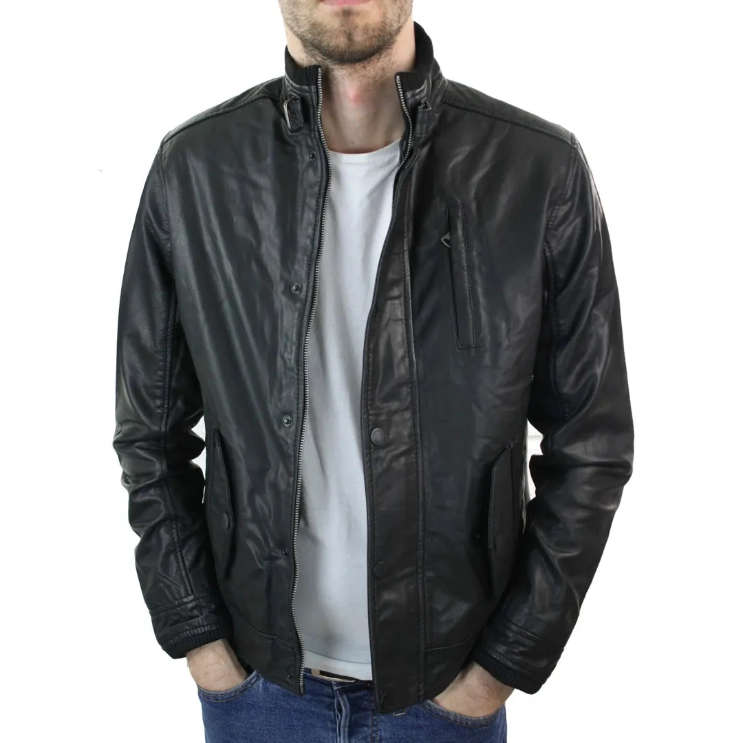 Men's Leather Zipped Black Jacket Short Coat