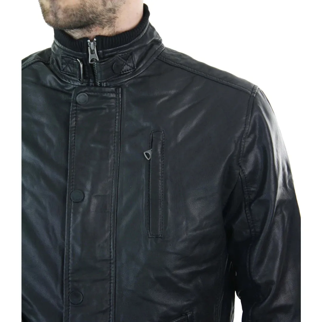 Men's Leather Zipped Black Jacket Short Coat