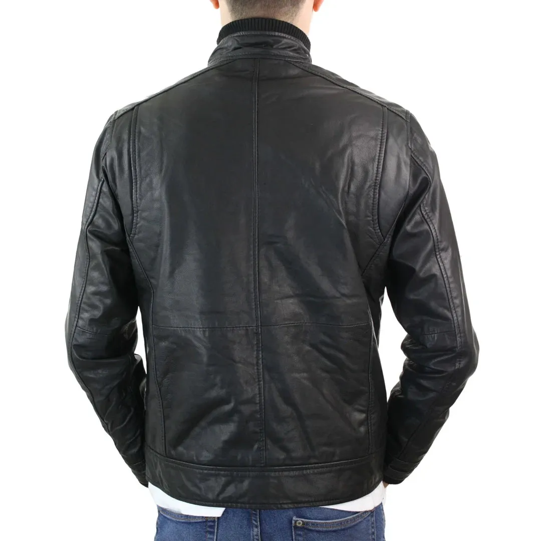 Men's Leather Zipped Black Jacket Short Coat