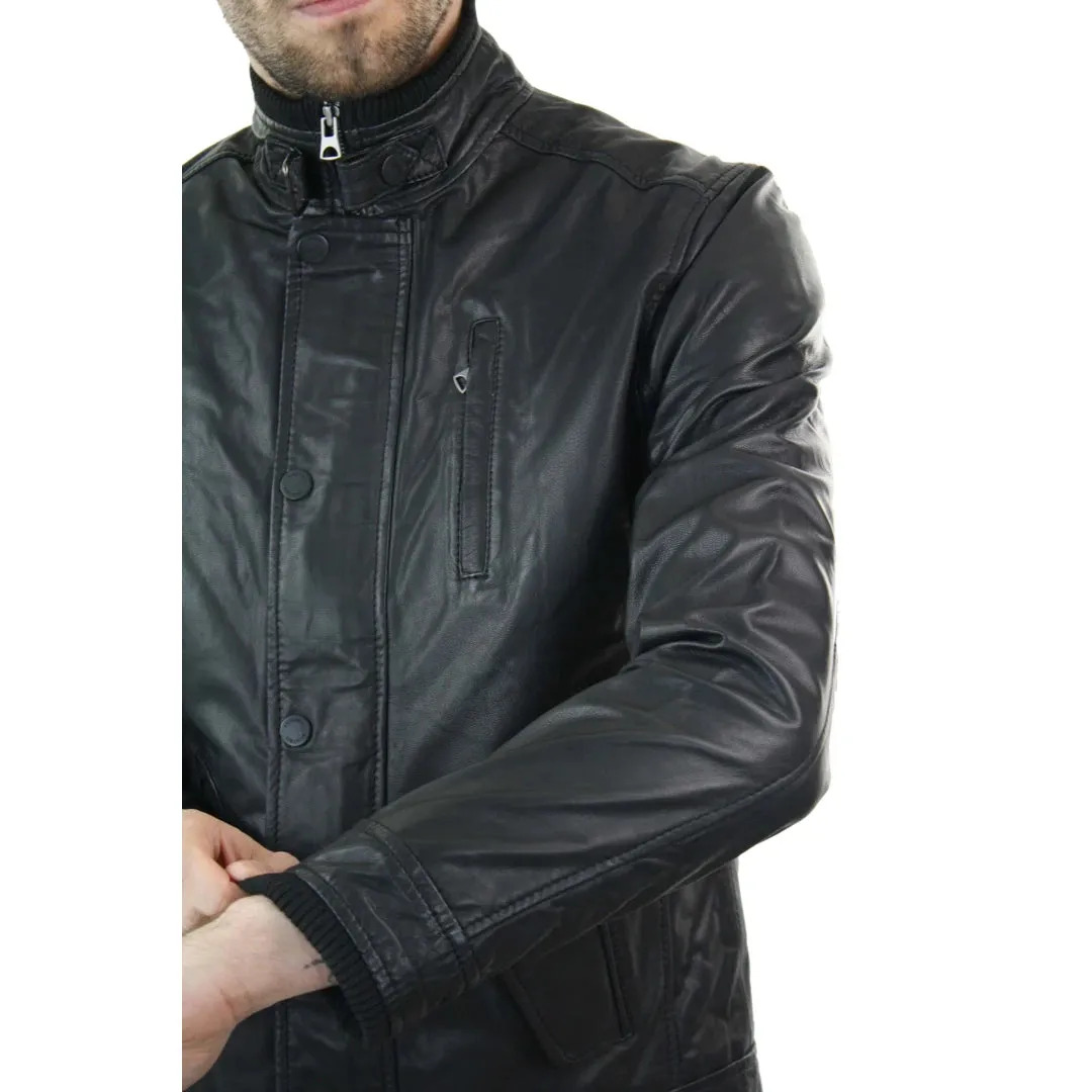 Men's Leather Zipped Black Jacket Short Coat