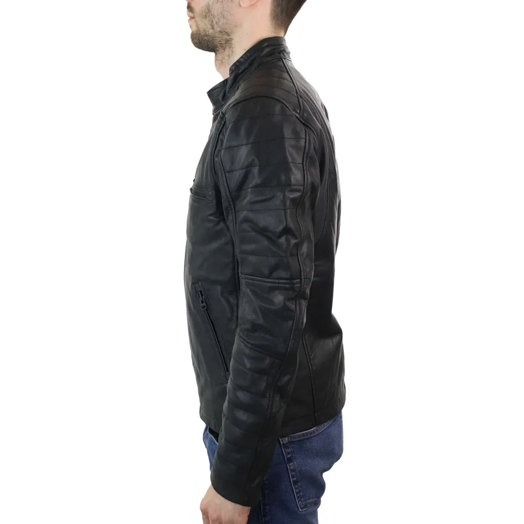 Men's Racing Black Zipped Biker Jacket Leather