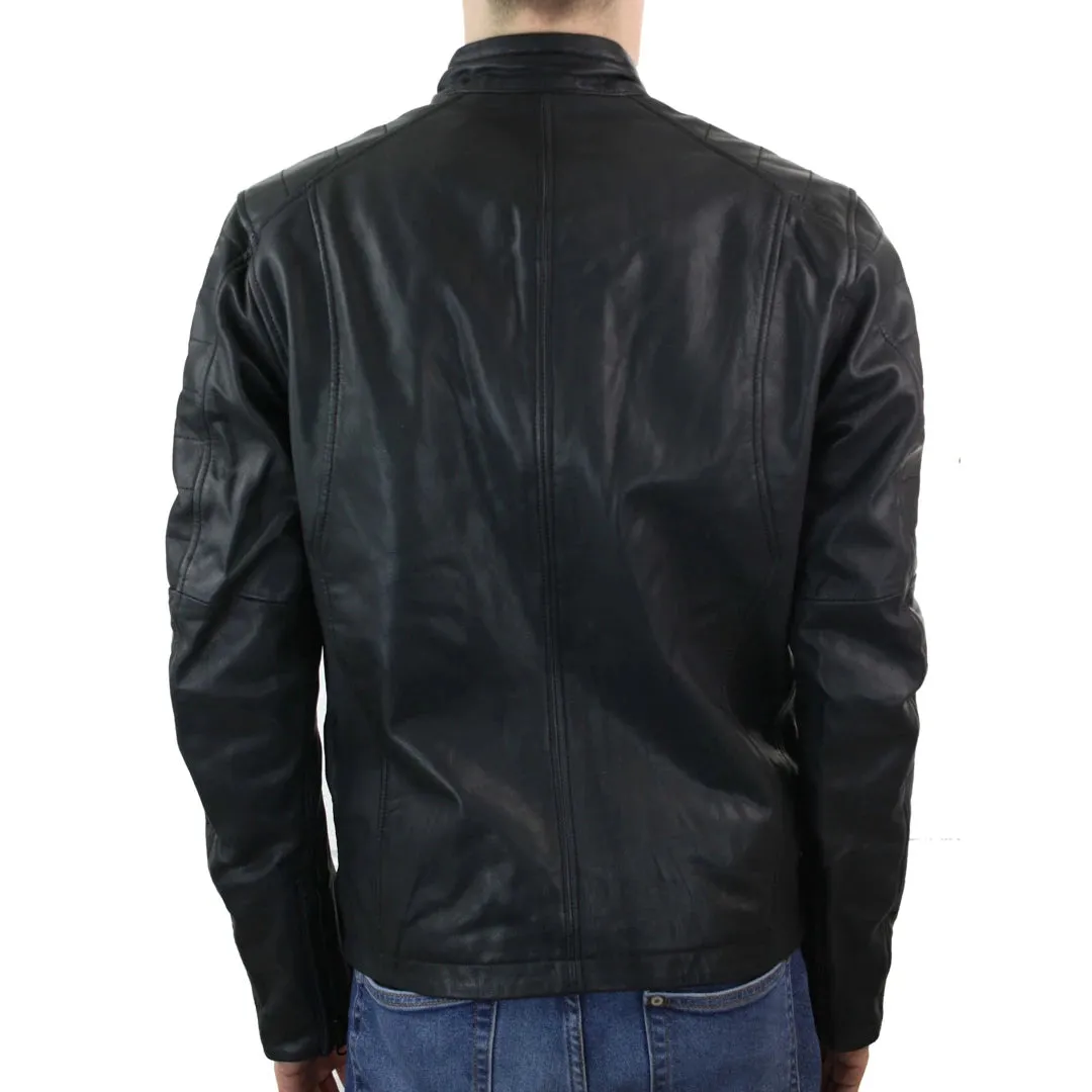 Men's Racing Black Zipped Biker Jacket Leather