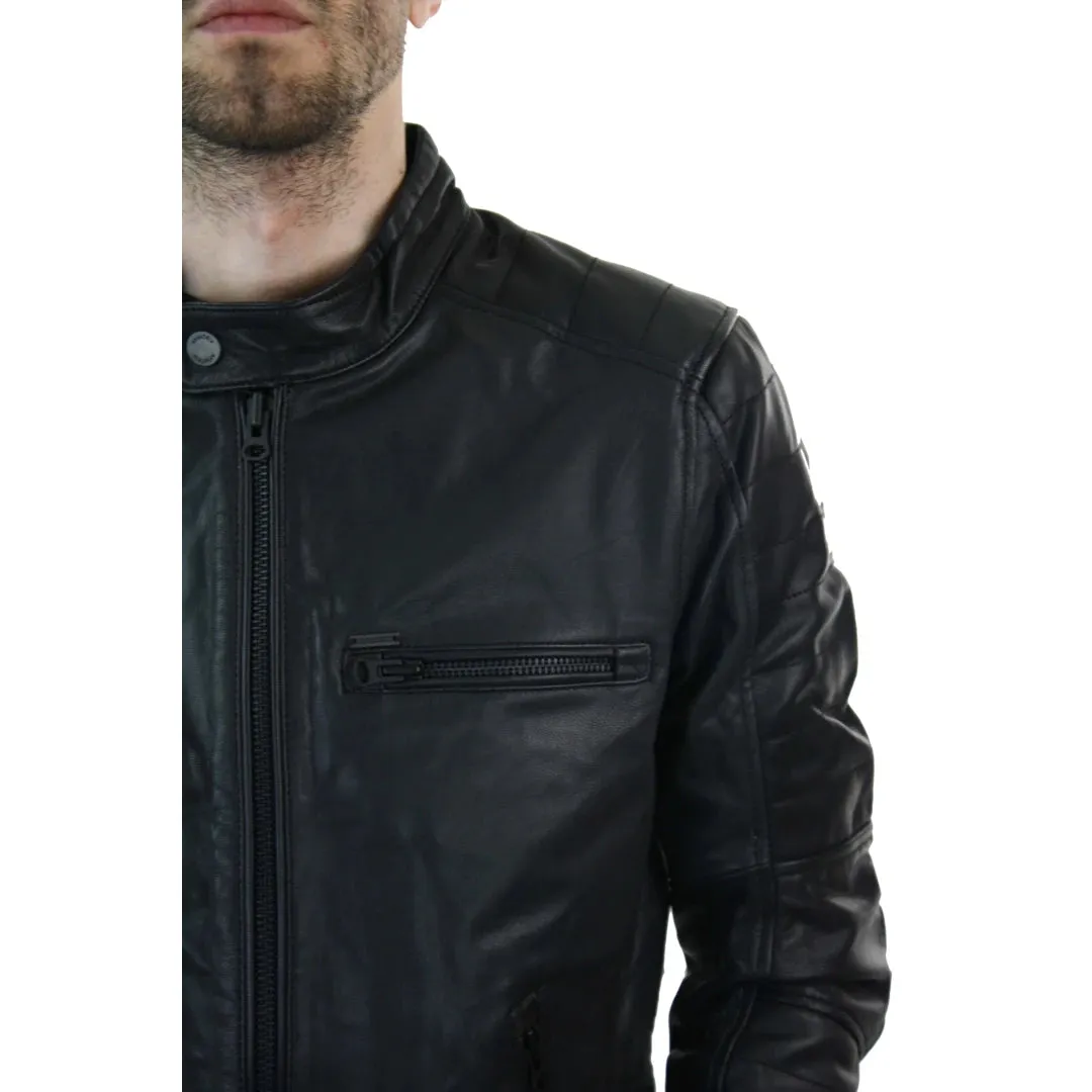 Men's Racing Black Zipped Biker Jacket Leather