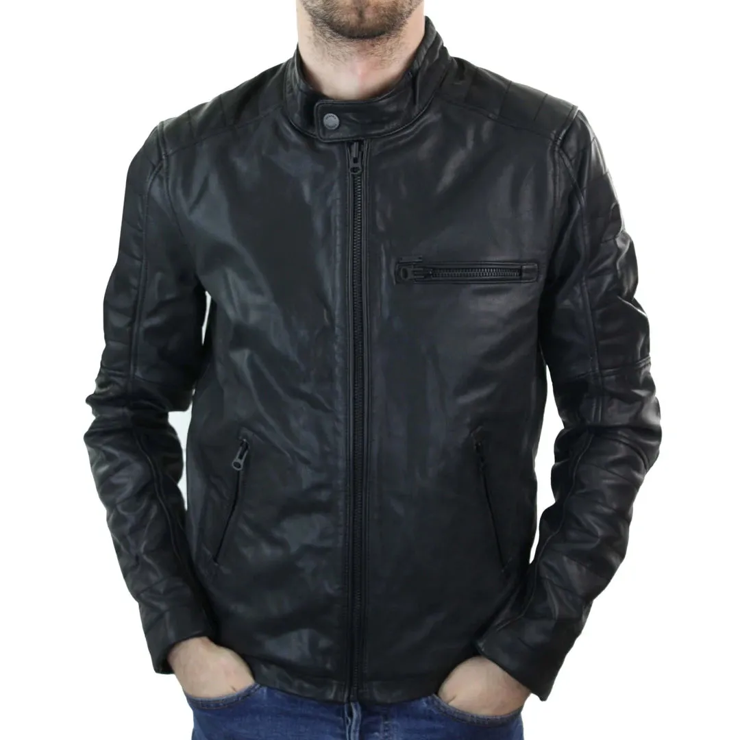 Men's Racing Black Zipped Biker Jacket Leather