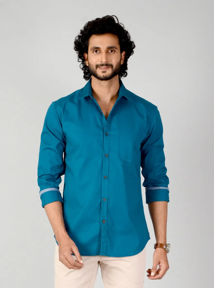 Ocean Blue Solid Slim Fit Casual Shirt | Greenfibre