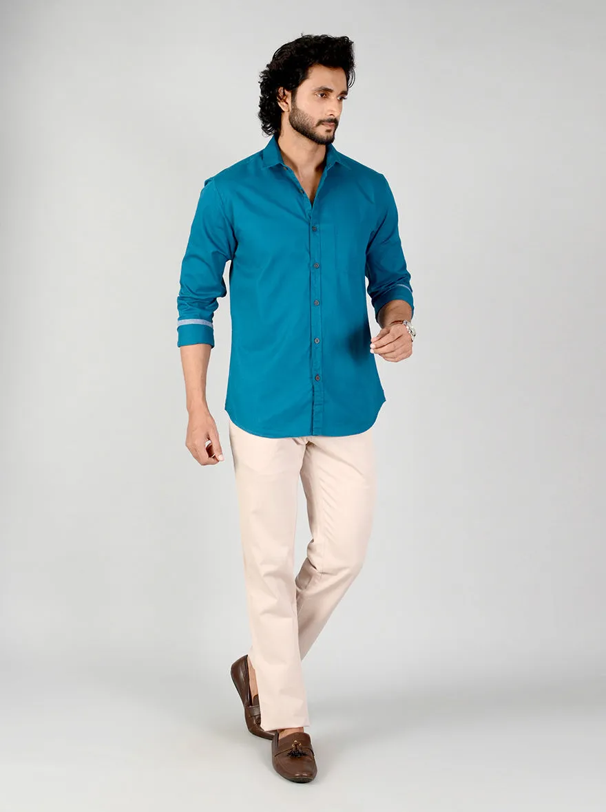 Ocean Blue Solid Slim Fit Casual Shirt | Greenfibre