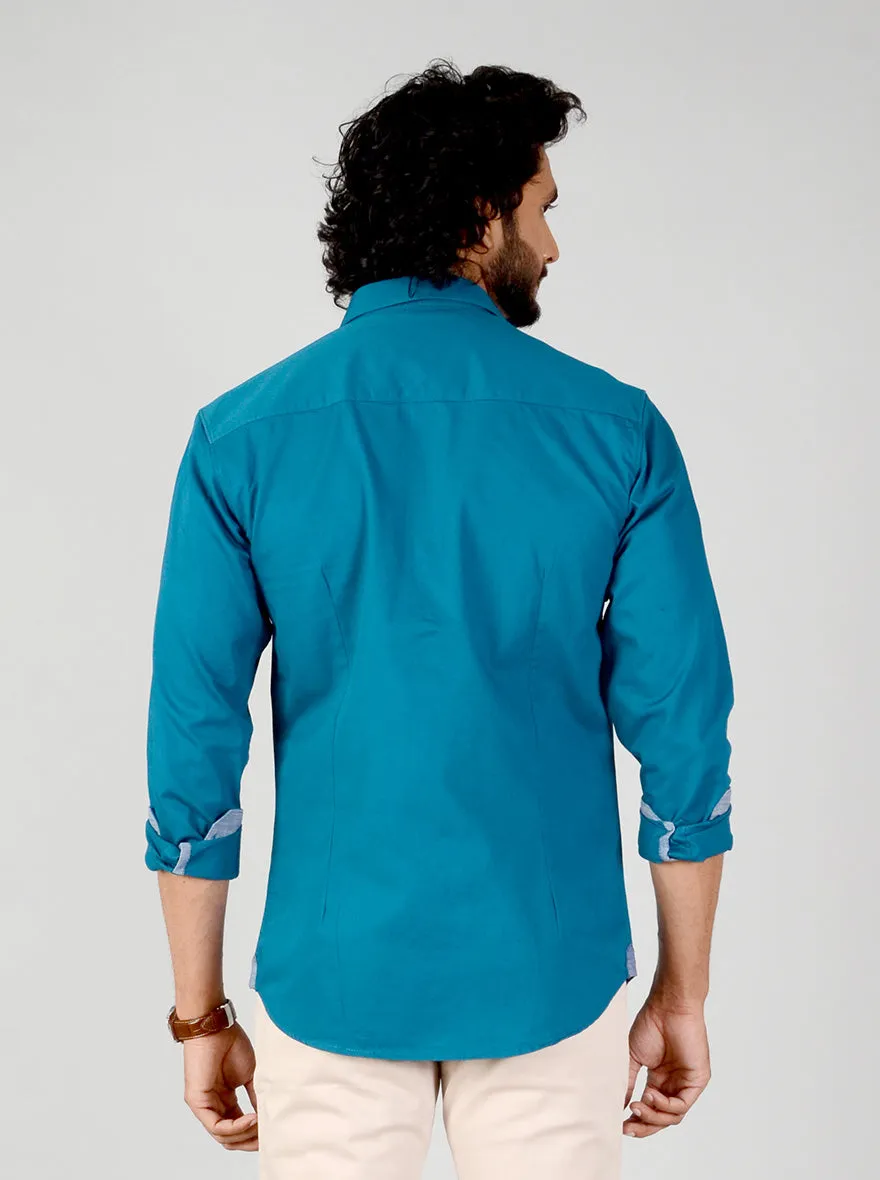 Ocean Blue Solid Slim Fit Casual Shirt | Greenfibre