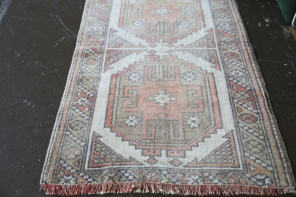 Old Faded Anatolian Turkish Runner Rug 2.7ftx8.2ft