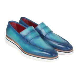 Paul Parkman 183-BLU-TRQ Men's Shoes Blue Calf-Skin Leather Smart Casual Loafers (PM6311)