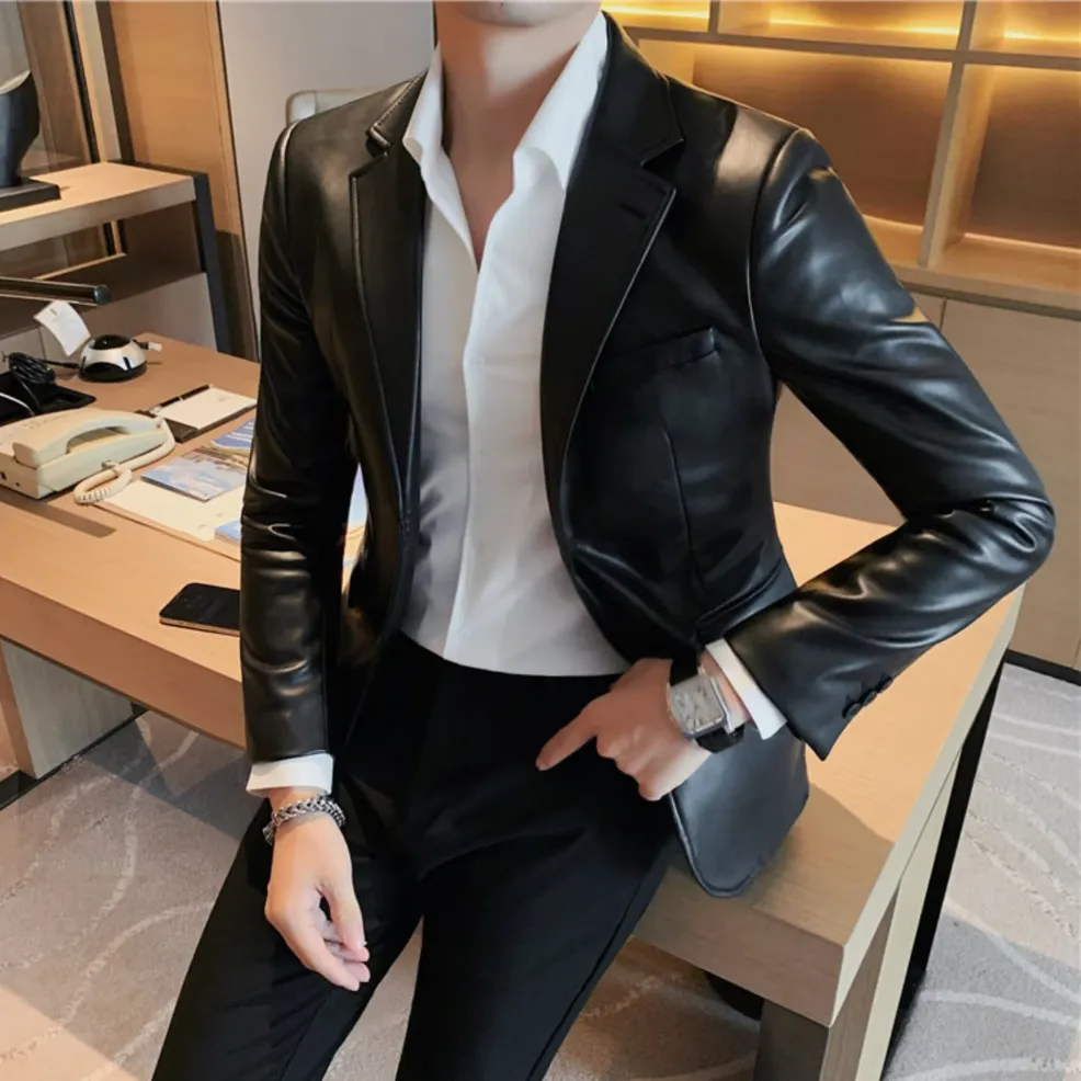 Smart Casual Look PU Leather Blazer