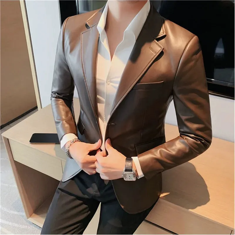 Smart Casual Look PU Leather Blazer