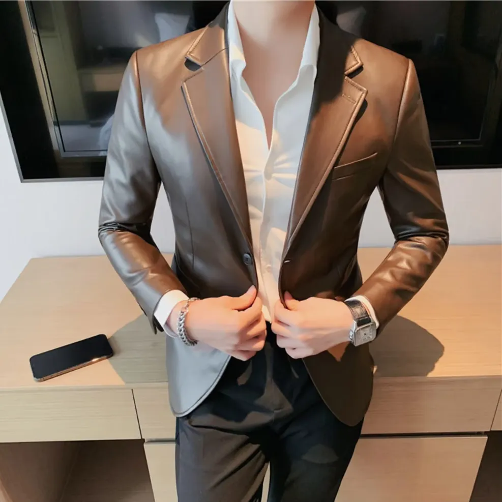 Smart Casual Look PU Leather Blazer