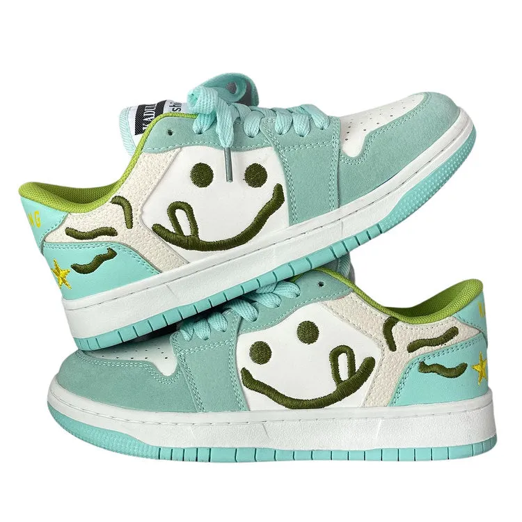 Smiling Face Embroidery Mint Green Sneakers